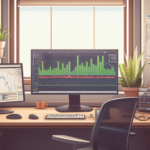 A tranquil home office setup for futures and options trading, featuring a well-organized desk with computer monitors displaying trading platforms, natural light streaming through the window, potted plants adding a touch of nature, and a cup of coffee nearby. The scene exudes a sense of peace and focus, providing a comfortable environment for traders to engage in their activities.