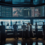 A diverse group of investors discussing share market strategy during a meeting.