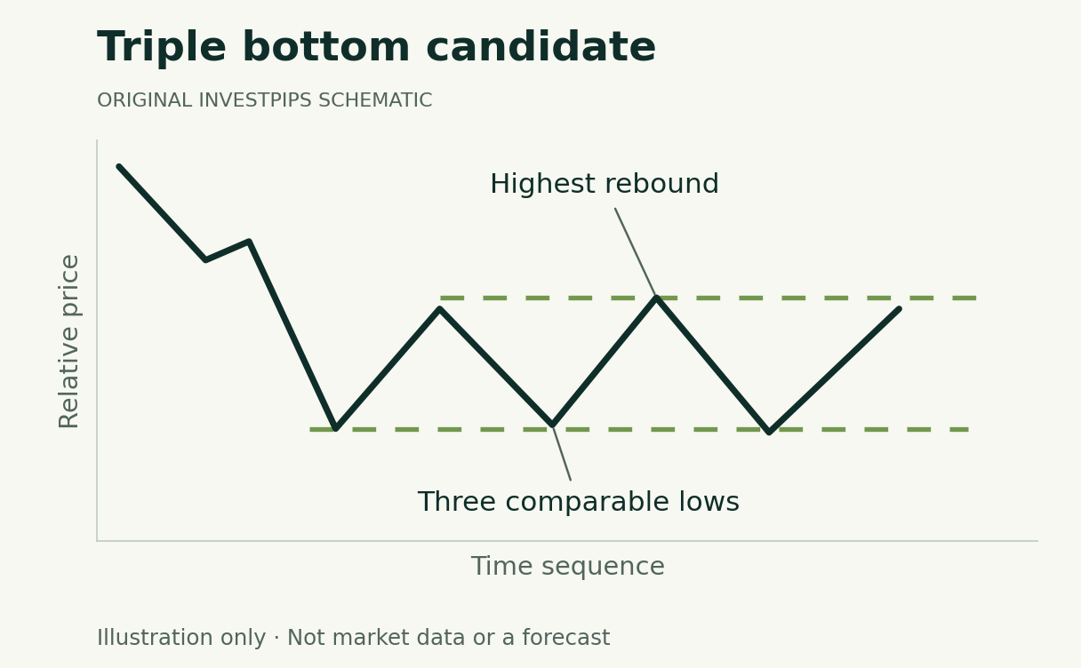 Invented downtrend followed by three separated lows near the same area. Resistance is set at the highest intervening rebound; it has not yet been broken.